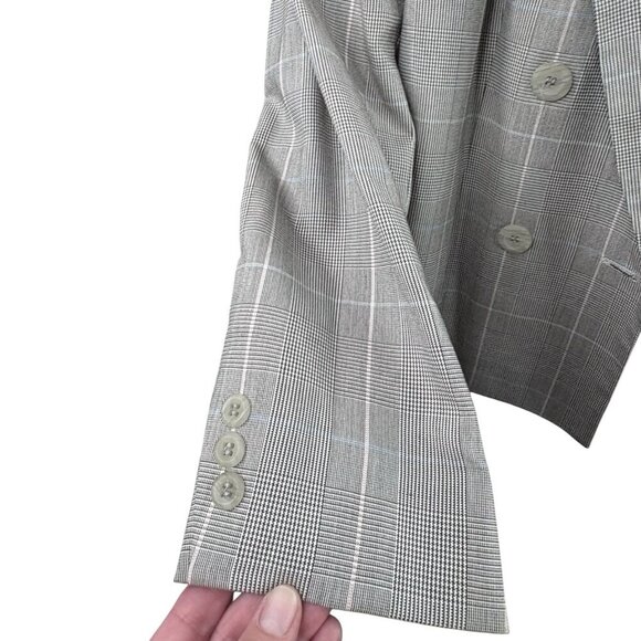 VTG 80s Pinstripe Plaid Double Breasted Classic Blazer Gilmor Gray Women’s 12 - Picture 7 of 15